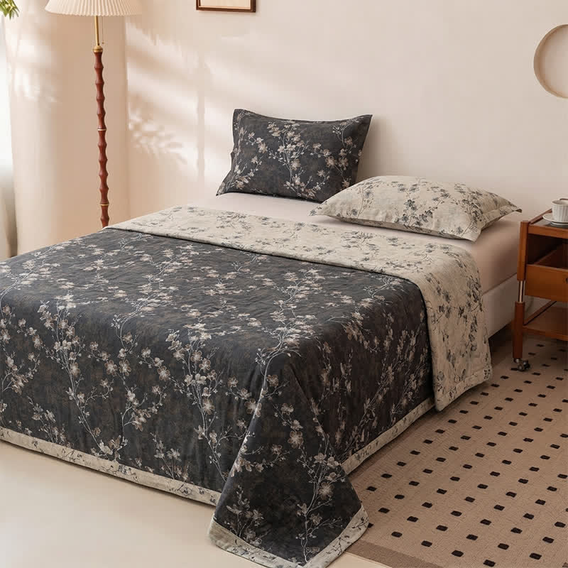 Copriletto vintage in puro cotone con stampa floreale - image 1