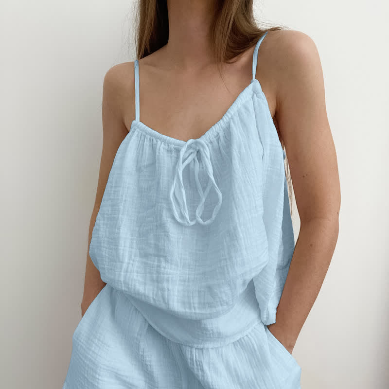 Completo da salotto con fiocco in garza di cotone bianca - Blu - L  - image 6