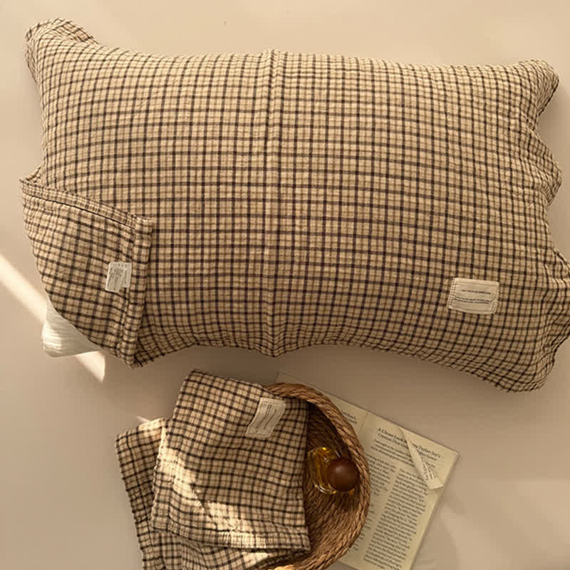 Fodera per cuscino in cotone a doppia garza con motivo a griglia vintage - 20'' × 30'' - Crema - 2 pezzi - image 4