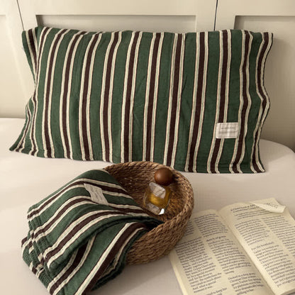 Fodera per cuscino in garza di cotone a righe vintage - 52cm x 78cm - Verde - 2 pezzi - image 4