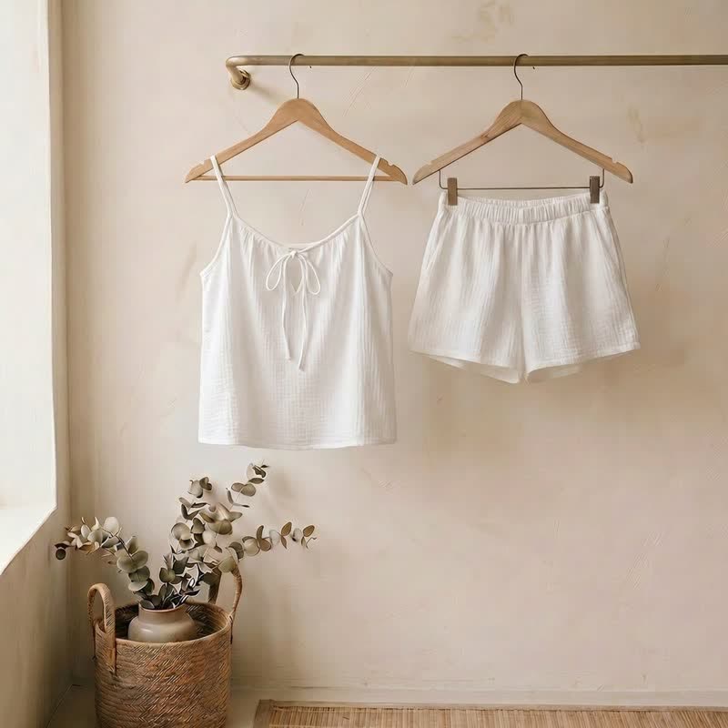 Completo da salotto con fiocco in garza di cotone bianca - Bianco - L  - image 0
