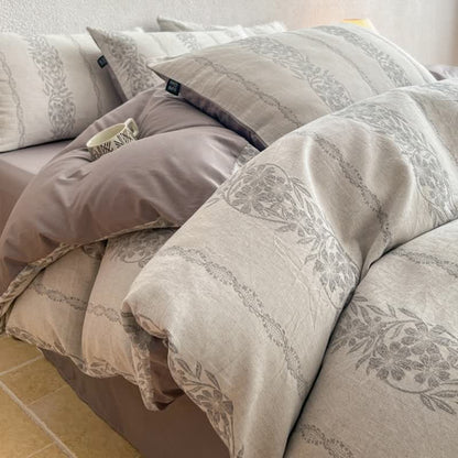 Set di biancheria da letto in jacquard di cotone lavato con motivi botanici - Grigio - Matrimoniale Grande - Foglio piano - image 4