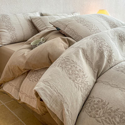 Set di biancheria da letto in jacquard di cotone lavato con motivi botanici - Marrone - Matrimoniale Grande - Foglio piano - image 8