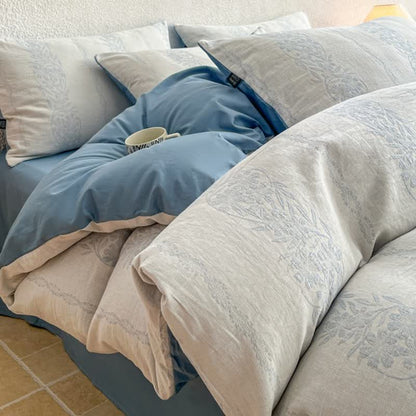 Set di biancheria da letto in jacquard di cotone lavato con motivi botanici - Blu - Matrimoniale Grande - Foglio piano - image 12