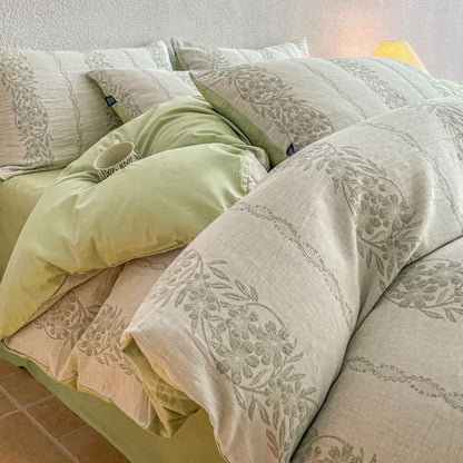 Set di biancheria da letto in jacquard di cotone lavato con motivi botanici - Verde - Matrimoniale Grande - Foglio piano - image 16