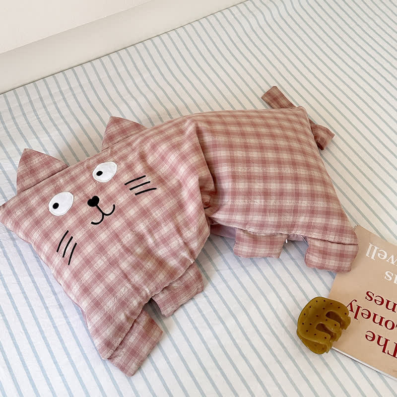 Cuscino imbottito in grano saraceno con stampa gatto a quadri - Rosa - 11,02'' × 23,62'' - image 0