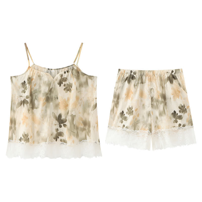 Completo da casa con canotta in pizzo floreale beige - image 9