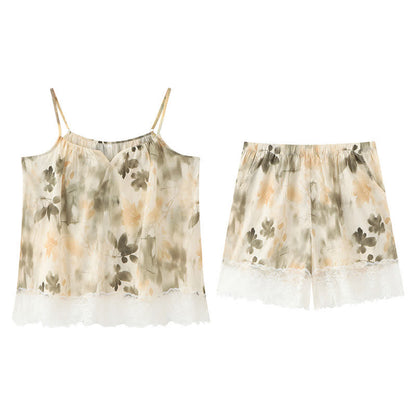 Completo da casa con canotta in pizzo floreale beige - image 9