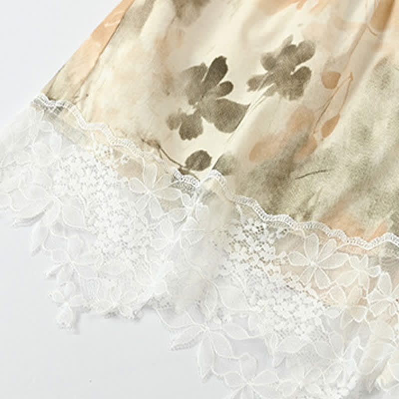 Completo da casa con canotta in pizzo floreale beige - image 6