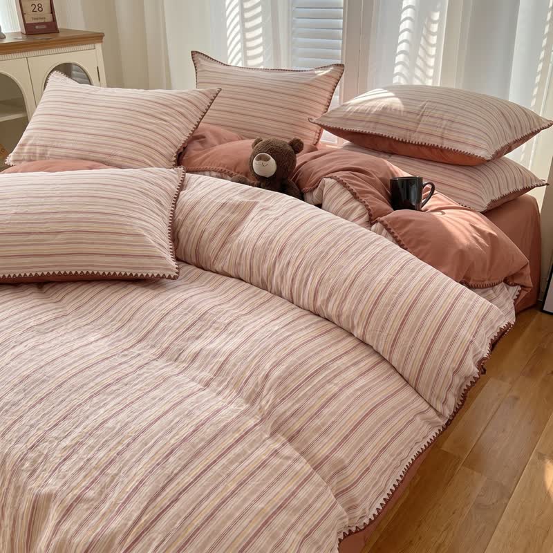 Set di biancheria da letto vintage in cotone a quadri rossi - Rosso - Matrimoniale Grande - Foglio piano - image 0