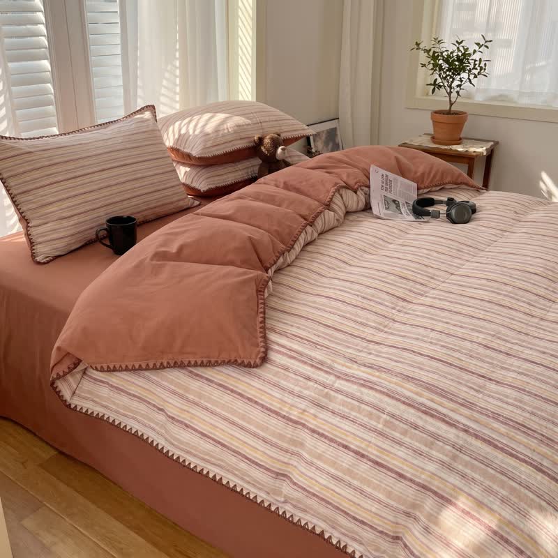 Set di biancheria da letto vintage in cotone a quadri rossi - image 3