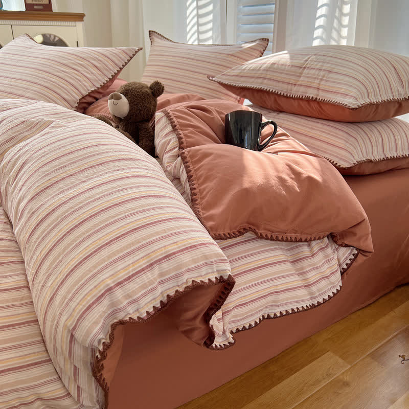 Set di biancheria da letto vintage in cotone a quadri rossi - image 1