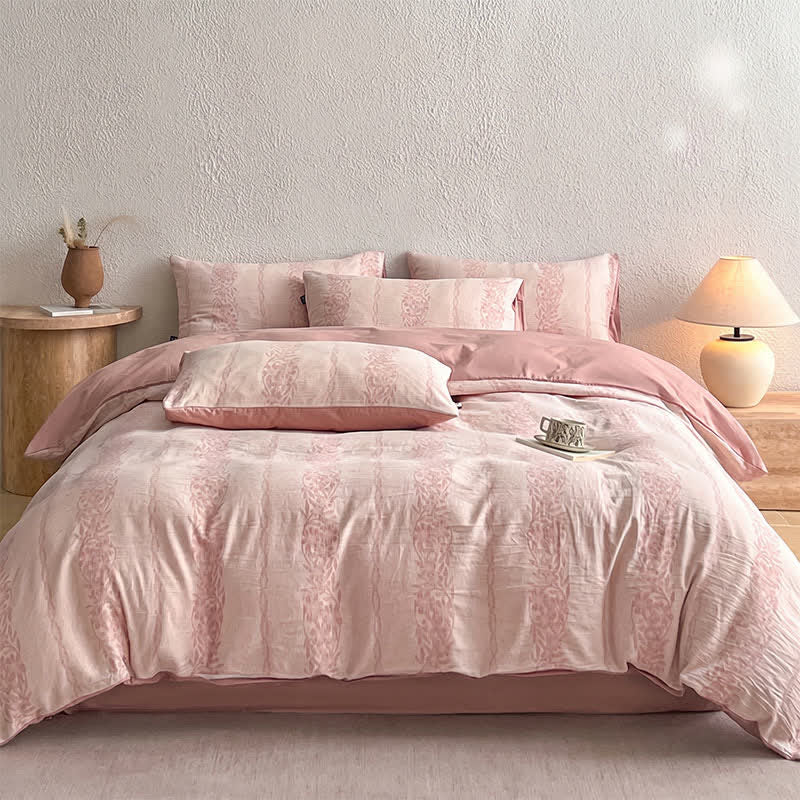 Set di biancheria da letto in jacquard di cotone lavato con motivi botanici - image 1