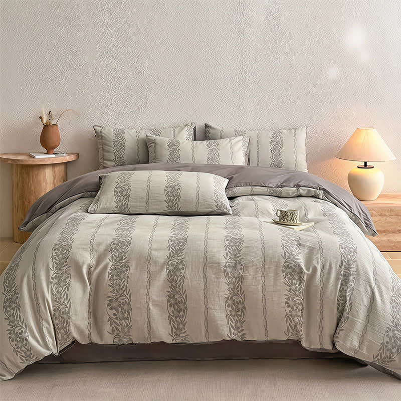 Set di biancheria da letto in jacquard di cotone lavato con motivi botanici - image 5