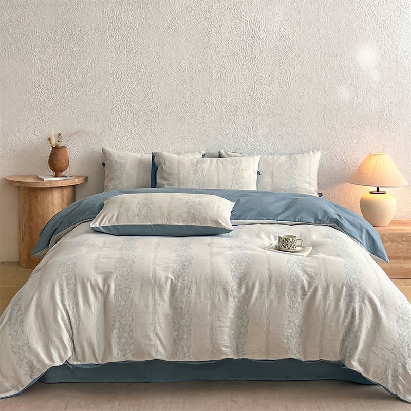 Set di biancheria da letto in jacquard di cotone lavato con motivi botanici - image 13