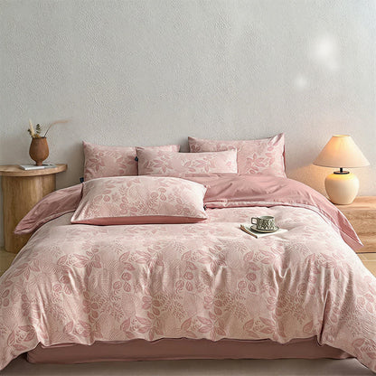 Set di biancheria da letto in jacquard di cotone lavato con motivo botanico. - image 1