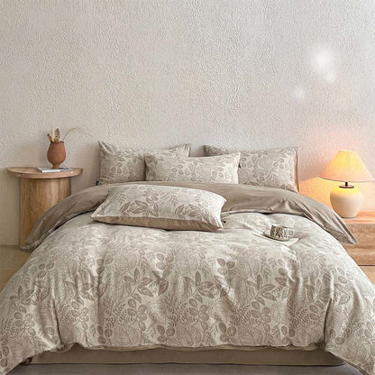 Set di biancheria da letto in jacquard di cotone lavato con motivo botanico. - image 9