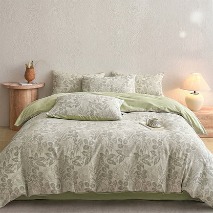 Set di biancheria da letto in jacquard di cotone lavato con motivo botanico. - image 17
