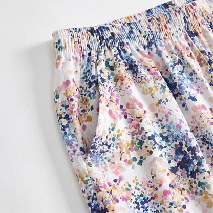 Pantaloncini da casa estivi in ​​cotone con stampa floreale e vita arricciata. - image 2