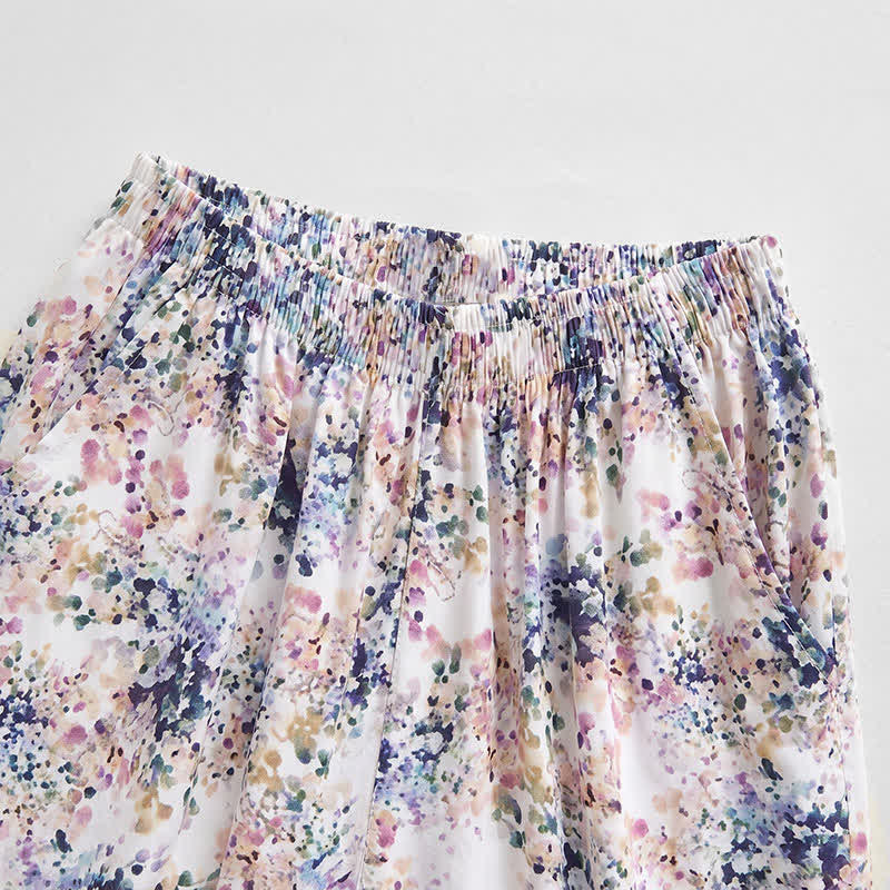 Pantaloncini da casa estivi in ​​cotone con stampa floreale e vita arricciata. - image 1