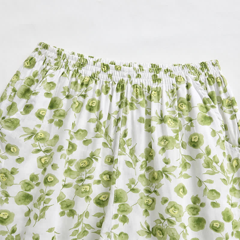 Pantaloncini da casa estivi in ​​cotone con stampa floreale. - image 1