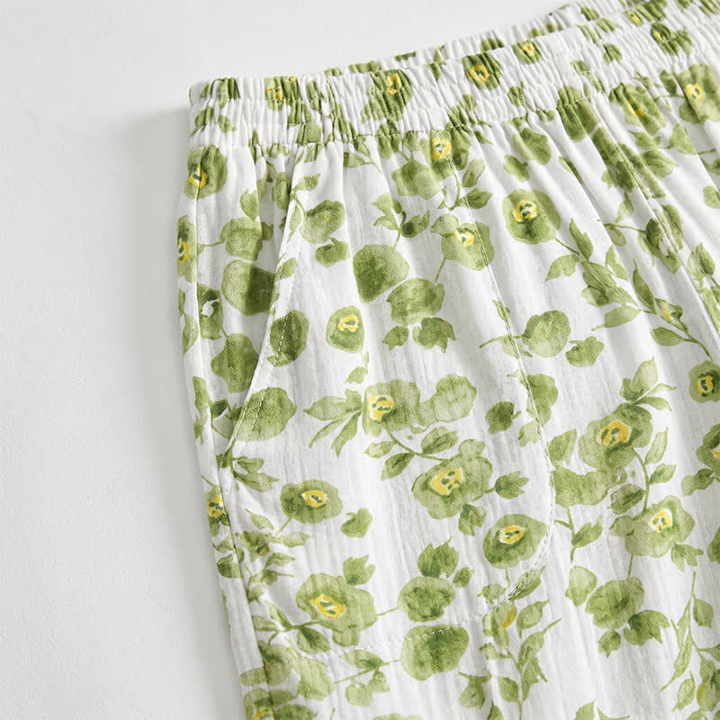 Pantaloncini da casa estivi in ​​cotone con stampa floreale. - image 2
