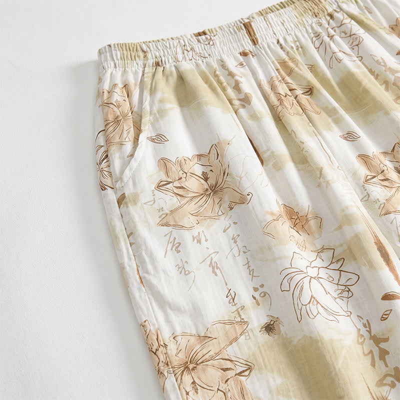 Pantaloncini da casa in morbido cotone con stampa floreale - image 2