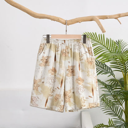 Pantaloncini da casa in morbido cotone con stampa floreale - Beige - 6XL - image 0
