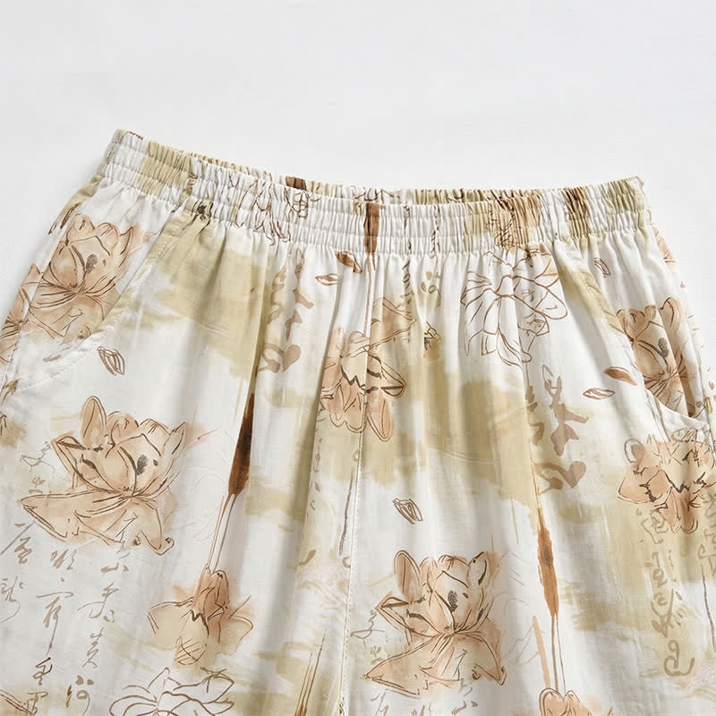 Pantaloncini da casa in morbido cotone con stampa floreale - image 1