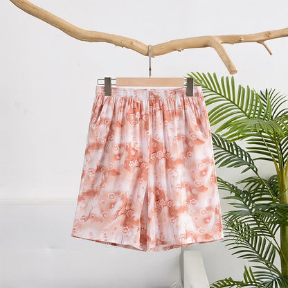 Pantaloncini da casa estivi in ​​cotone con stampa floreale, comodi e rilassati. - Rosa - 6XL - image 0