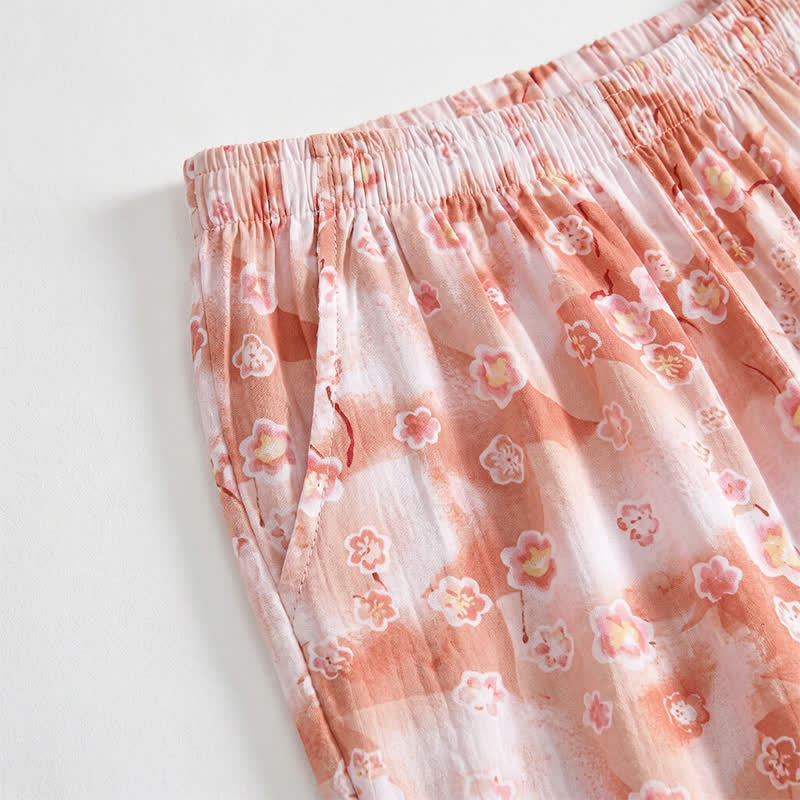 Pantaloncini da casa estivi in ​​cotone con stampa floreale, comodi e rilassati. - image 2