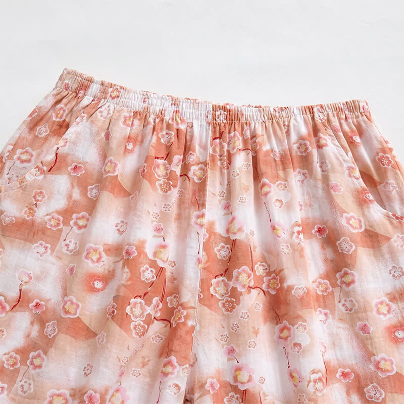 Pantaloncini da casa estivi in ​​cotone con stampa floreale, comodi e rilassati. - image 1