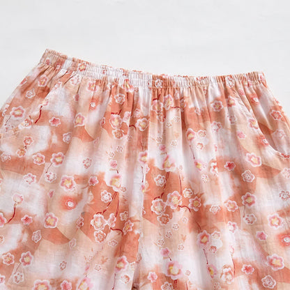 Pantaloncini da casa estivi in ​​cotone con stampa floreale, comodi e rilassati. - image 1