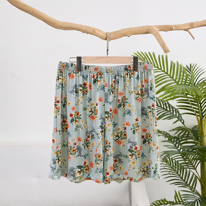 Pantaloncini estivi da relax con orlo a balze e stampa floreale vintage. - Blu - 2XL - image 0