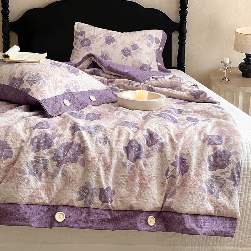 Coperta/trapunta romantica in cotone e lino con motivo floreale viola - image 3