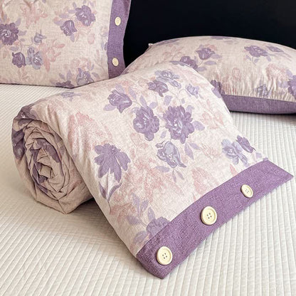 Coperta/trapunta romantica in cotone e lino con motivo floreale viola - image 5