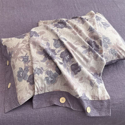 Coperta/trapunta romantica in cotone e lino con motivo floreale viola - image 7