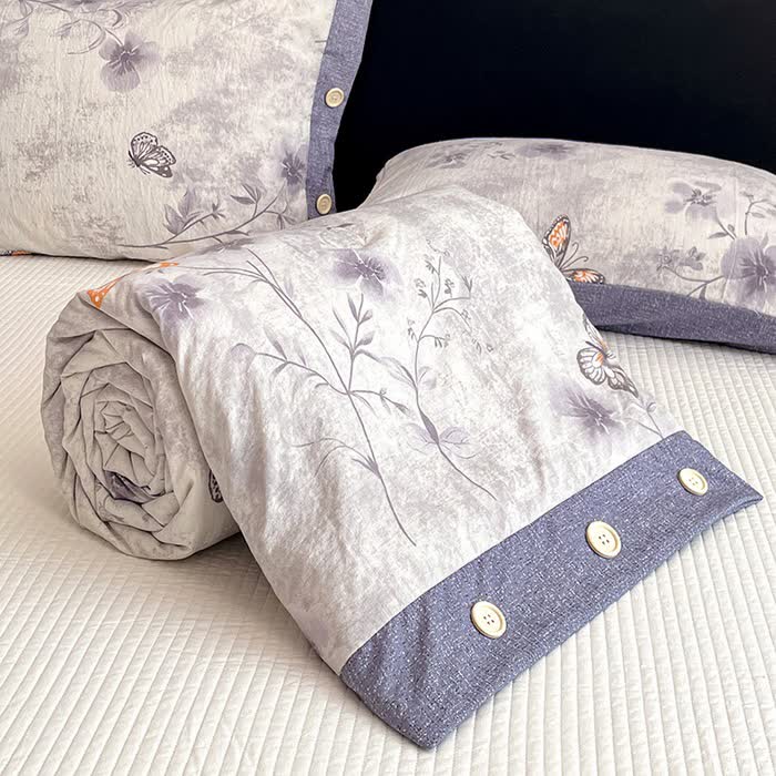 Coperta/trapunta vintage in cotone e lino con motivo floreale a farfalle. - image 3