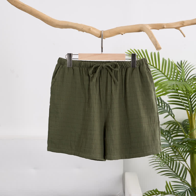 Pantaloncini da casa comodi in garza di cotone con coulisse - Verde - XL - image 37