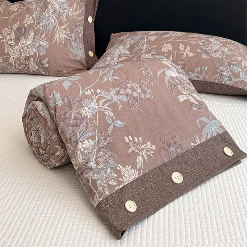 Coperta/trapunta rustica in cotone e lino con motivo botanico - image 2