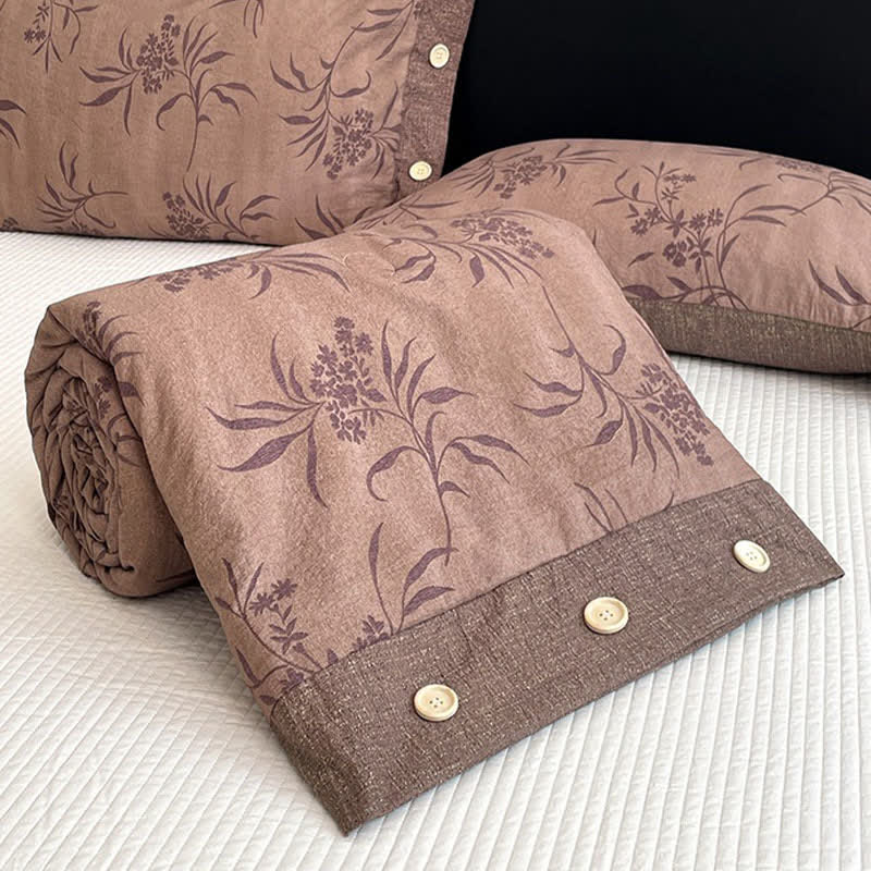 Coperta/trapunta vintage in cotone e lino con motivo botanico - image 4