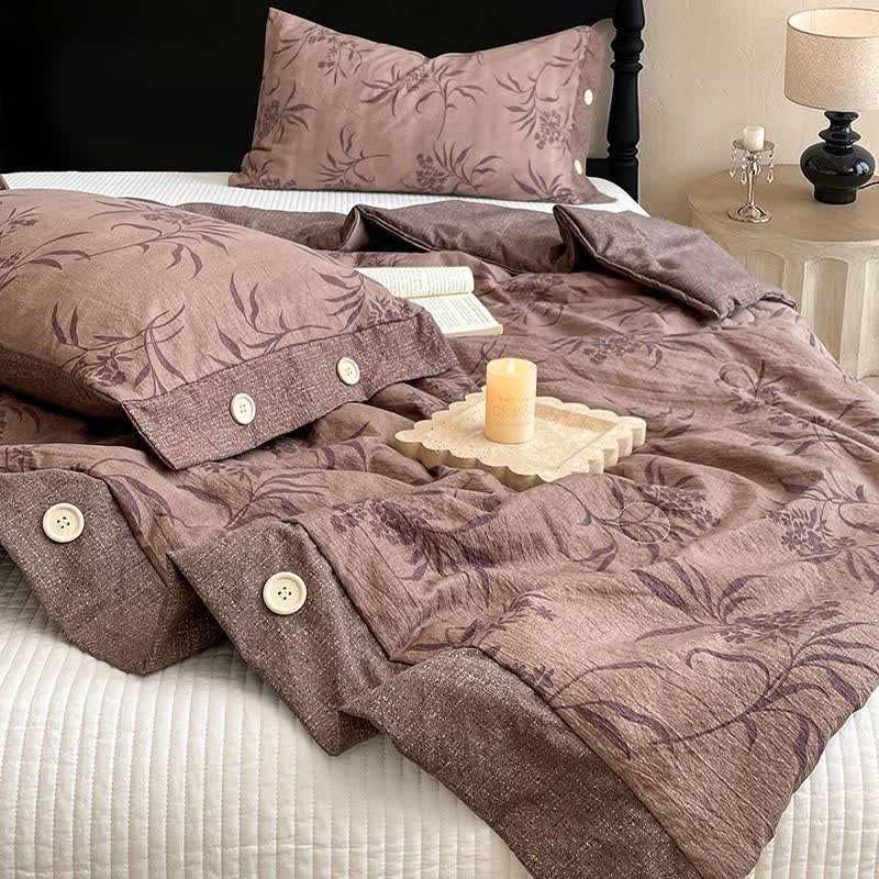 Coperta/trapunta vintage in cotone e lino con motivo botanico - image 3