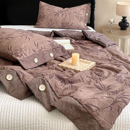 Coperta/trapunta vintage in cotone e lino con motivo botanico - image 3
