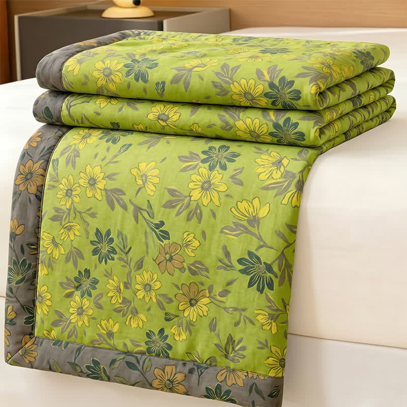 Copriletto vintage in cotone con stampa floreale verde - image 3