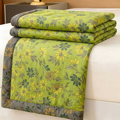 Copriletto vintage in cotone con stampa floreale verde - image 3
