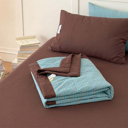 Accogliente set di biancheria da letto in cotone a righe bicolore in stile rustico - image 10
