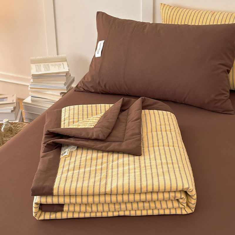 Accogliente set di biancheria da letto in cotone a righe bicolore in stile rustico - image 7
