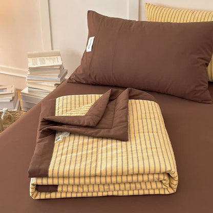 Accogliente set di biancheria da letto in cotone a righe bicolore in stile rustico - image 7