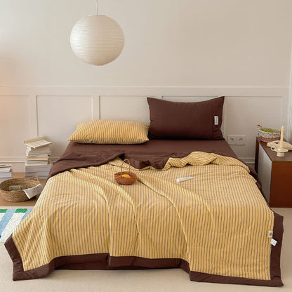 Accogliente set di biancheria da letto in cotone a righe bicolore in stile rustico - image 5