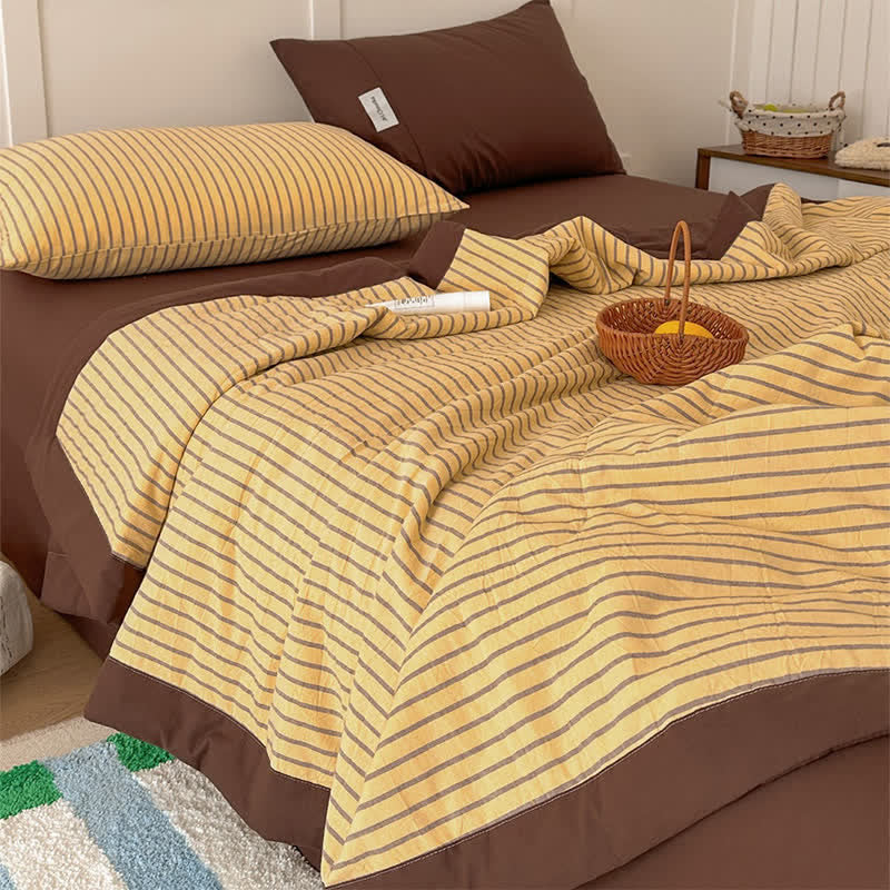 Accogliente set di biancheria da letto in cotone a righe bicolore in stile rustico - image 6
